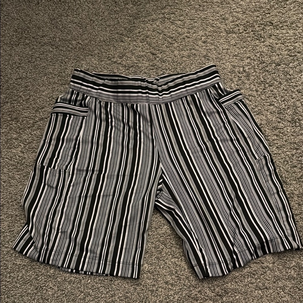 Robert Louis Black and White Striped Bermuda Shorts